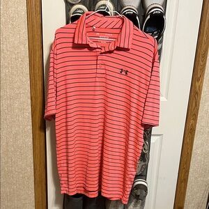 Under Armour Men's Pink Striped Polo Shirt